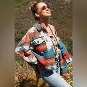 Honey & Sparkle Southwestern Aztec Boho Western Raw Hem Oversized Jacket